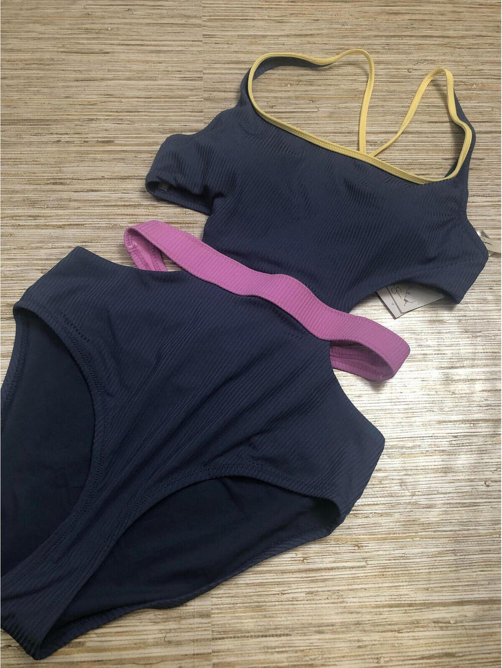 1940 Jessica Simpson Cut out One-Piece Swimsuit BLUE / Lilac sz L new